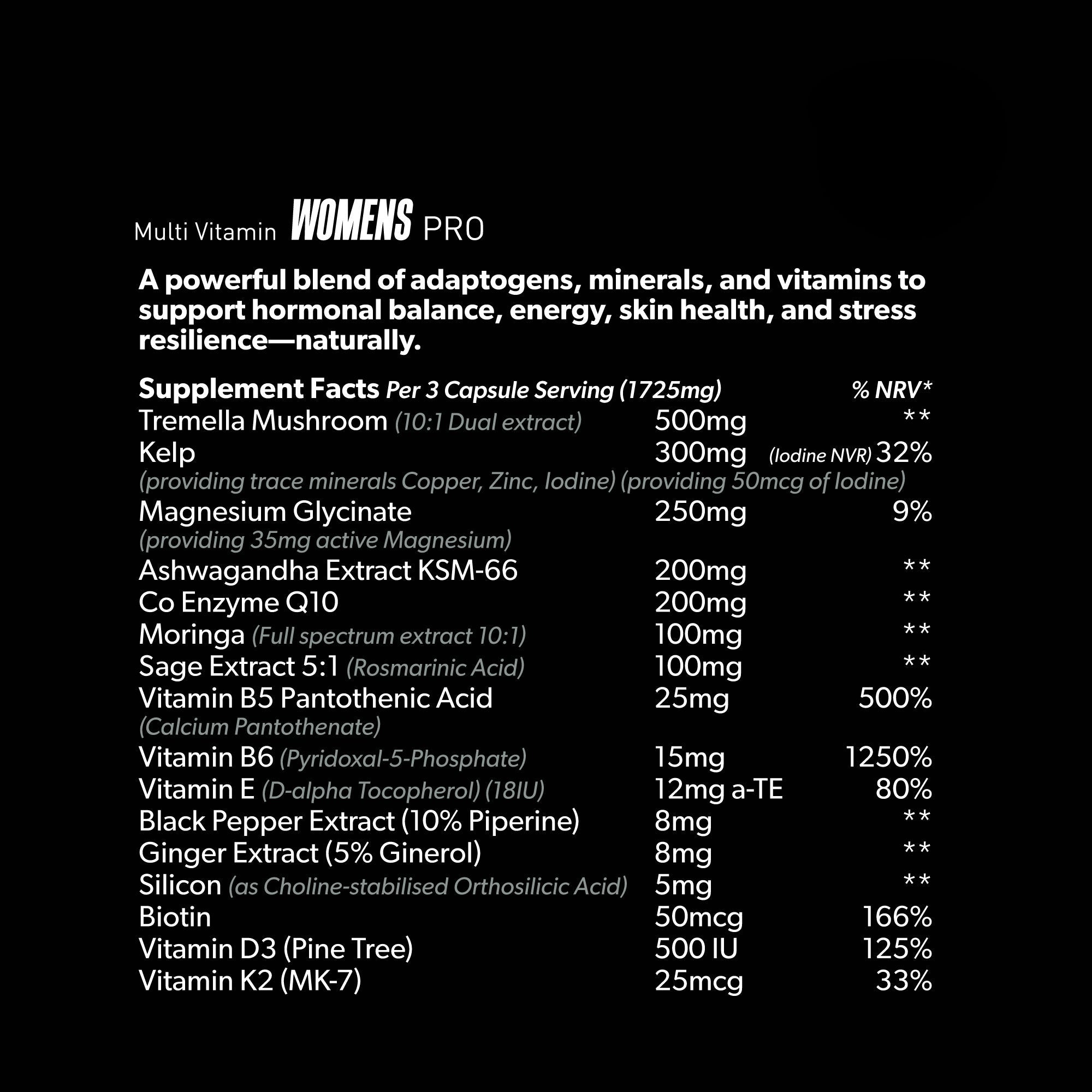 Multivitamin supplement label for women